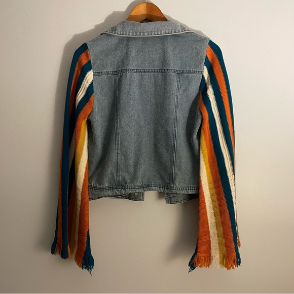 Altar'd State Sunrise State Crochet Sleeves Denim Jacket Size Small - Picture 3 of 4
